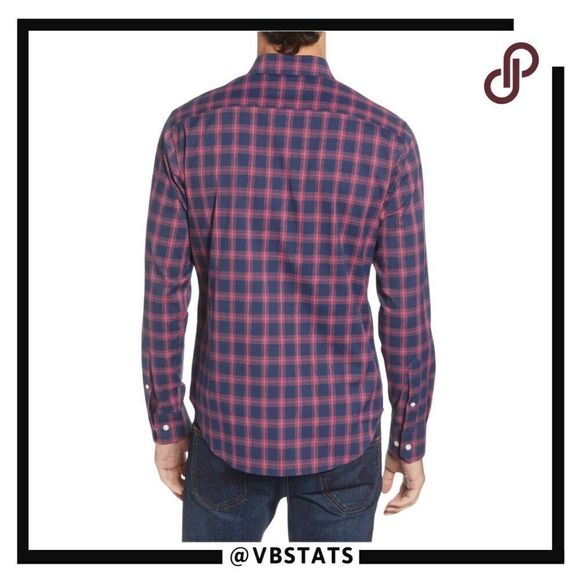 Bonobos Slim Fit Check Button-Up Performance Sport Shirt XL Slim Fit Red/Navy - Picture 2 of 12